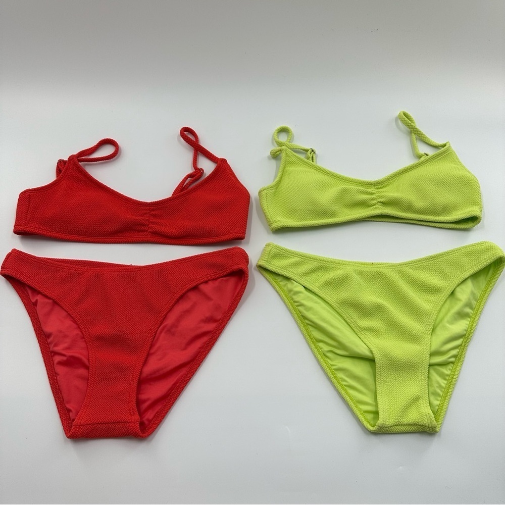 Aeropostale Vibrant Bikini Set Neon Coral & Neon Yellow 2pk
